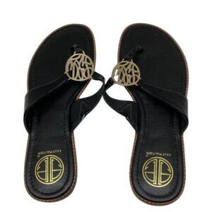 Lilly Pulitzer Black Thong Sandal With Gold Logo Women --10m